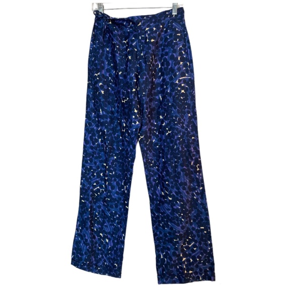 FUZZI Italy Blue Abstract Print Wide Leg Cotton Pants Size Small
